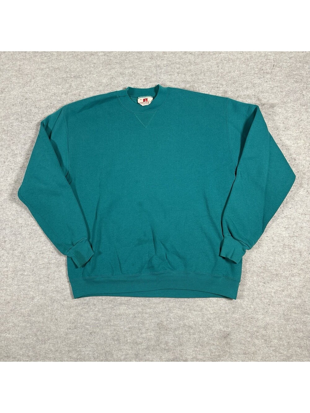 Vintage 80s Russell Athletic Crewneck Sweatshirt Medium? USA Made Teal V-Notch